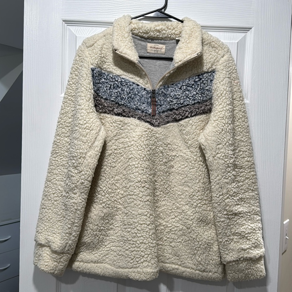 Weatherproof Vintage Cream Sherpa Fleece 1/4 Zip Pullover Medium with pockets